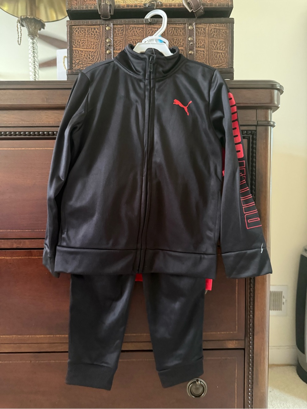 Puma Kids Black and Red Logo Tracksuit Set